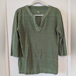 Green 120% Lino Kara T Shirt Top V Neck